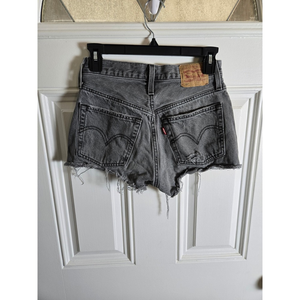 Levis 501 Original Distressed Gray Denim Cutoff Shorts Women Size W25 Button Fly - Picture 3 of 11